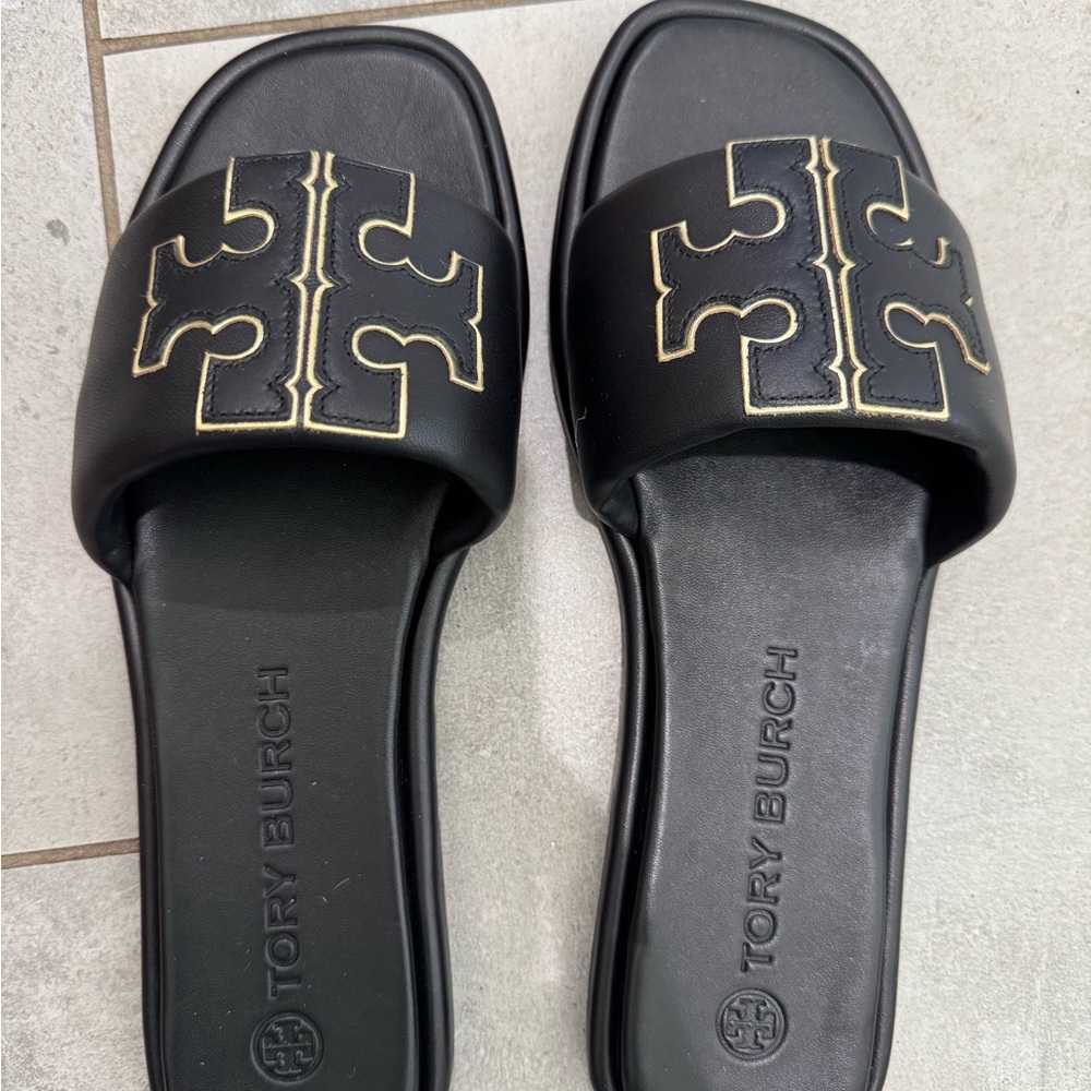 Tory Burch Black Sandals with Gold Accent